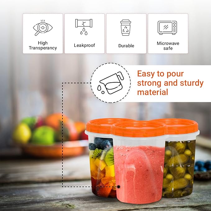 [Orange - 12 Pk]Airtight Deli Containers with Lids Twist Lock Top Clear Food Storage for Meal Prep Snacks and Leftovers Freezer and Microwave Safe Stackable Leak-Resistant and 12 Pc. Set (32 Ounce)