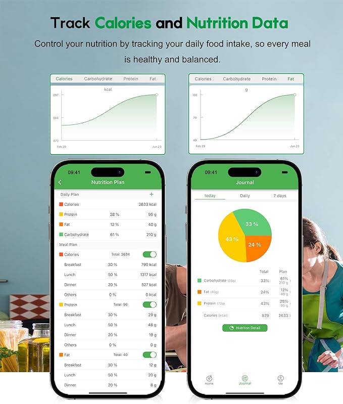 Ataller Smart Food Nutrition Scale, Digital Kitchen Scales with Smart App for Meal Planning, Tracking Calorie Value and Food Nutritional Counting, Resolution 1g, Max 5kg 11Ib, 304 Stainless Steel