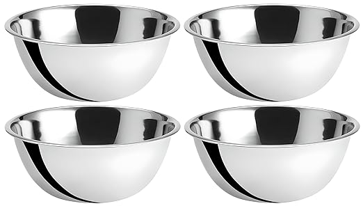 OCS Parts 8 Quart Mixing Bowls | Set of 4 | 13.25-Inch Stainless Steel Professional Grade Flat Base Mixing Bowls for Home and Commercial Kitchens