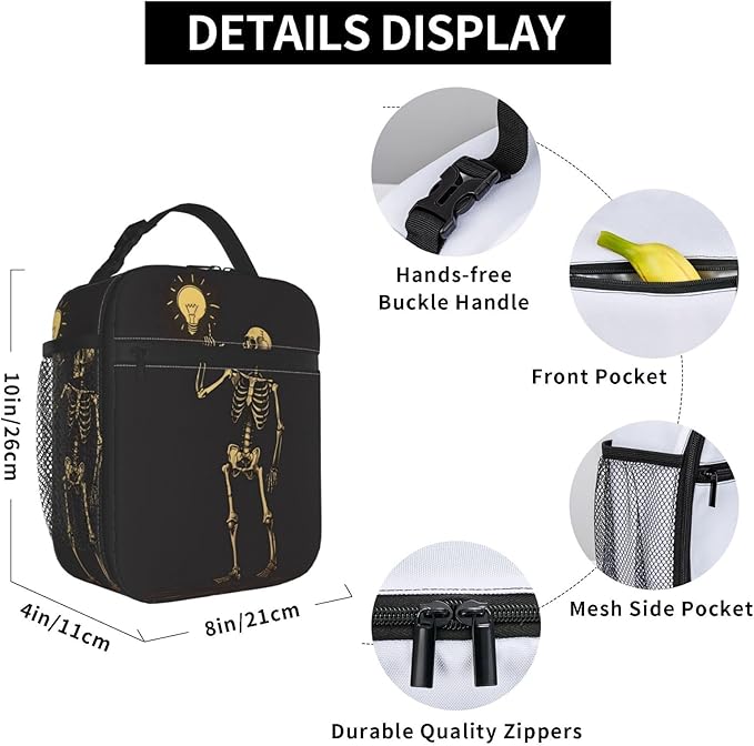 Insulated Lunch Box for Kids Boys Girls, Reusable Lunch Bag for School, Office, Work, Picnic, Travel, Skeleton Lunch Box