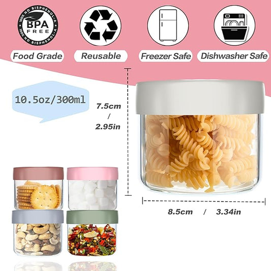 6 Pack 10 Oz Glass Jars with Lids, Overnight Oats Containers with Lids, Wide Mouth Mason Jar Airtight Glass Food Storage Containers for Snacks Salad Fruit Yogurt Cereal Meal Prep Leak Proof