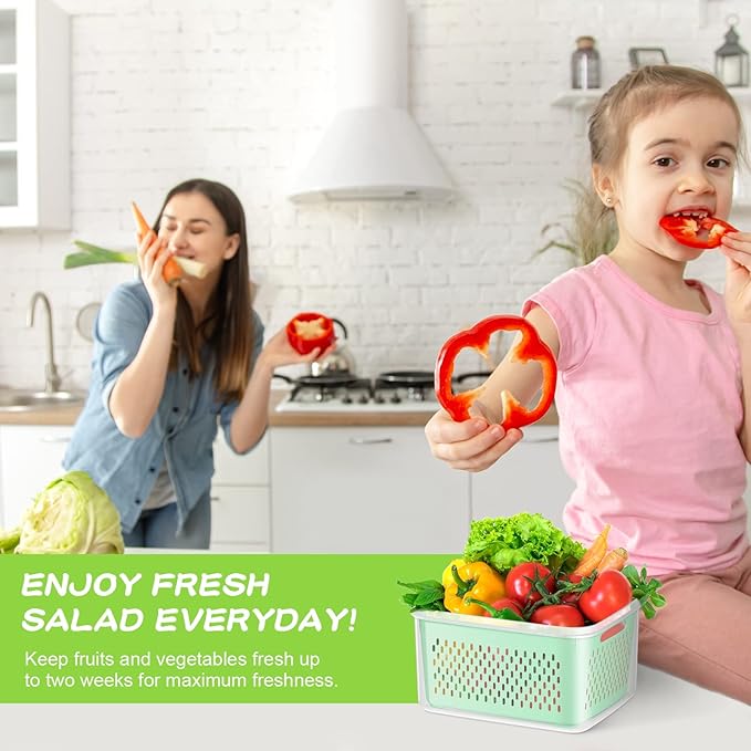 TBMax 4 Pack Fruit and Vegetable Storage Containers for Refrigerator, Produce Saver with Fridge Organizers, Plastic Freezer Containers - Green