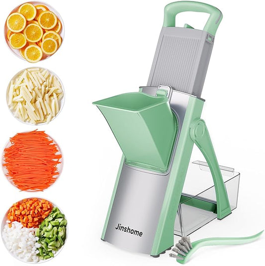 Upgrade Safe Mandoline Slicer Plus, Vegetable Potato Slice and Food Chopper Adjustable Thickness French Fries Cutter, Kitchen Chopping Artifact (Green)