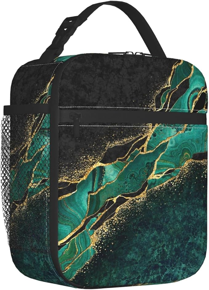 YETTA YANG Marble Black Green Gold Portable Lunch Bag Insulated Lunch Box Reusable Totes For Women Men Work Picnic Camping