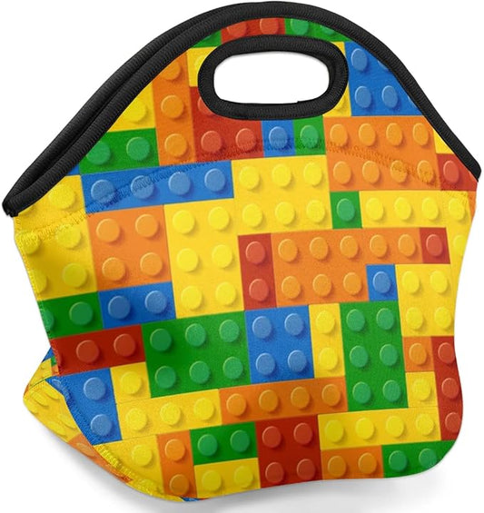 Kids Lunch Box for Boys Girls Colorful Building Blocks Insulated Neoprene Children Lunch Bags Sturdy Soft Bag & Reusable Cooler Lunch Thermal Meal Tote Kit for School