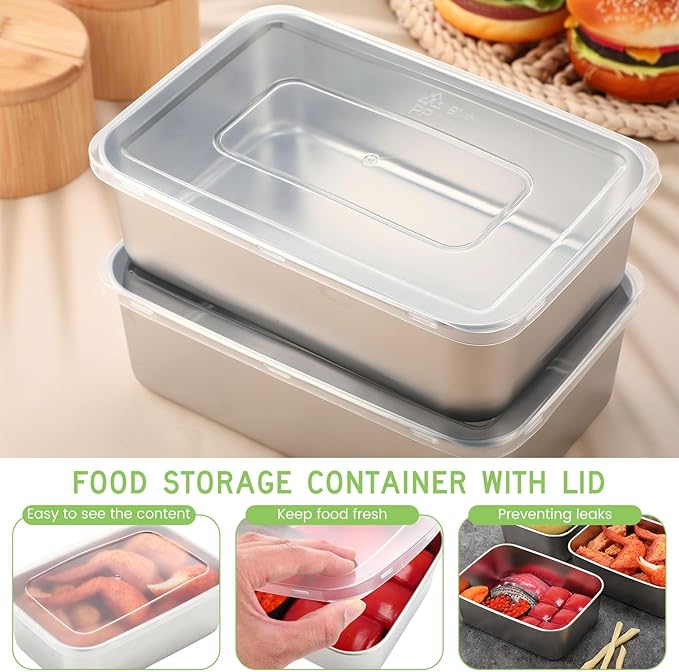 12 Pcs Stainless Steel Food Storage Containers with Lids, 37 Oz Metal Lunch Bento Box Reusable Stackable Meal Prep Container for Kitchen Picnic Travel, Freezer& Dishwasher Safe
