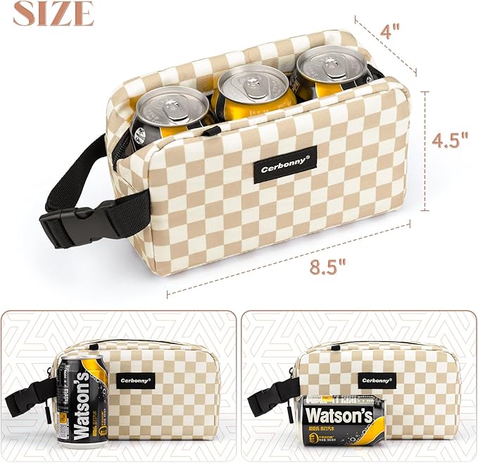 Small Cooler Bag Freezable Lunch Bag for Work School Travel,Small Lunch Bag,insulated snack bag For Adults/Kids,Mini Cooler,Lunch bag small Fit For Yogurt（Khaki Checkerboard)