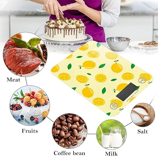 Food Scale Kitchen Scale for Baking Cooking Digital Food Weighing Measuring Scale Small Waterproof Electric Food Scale Yellow Lemon