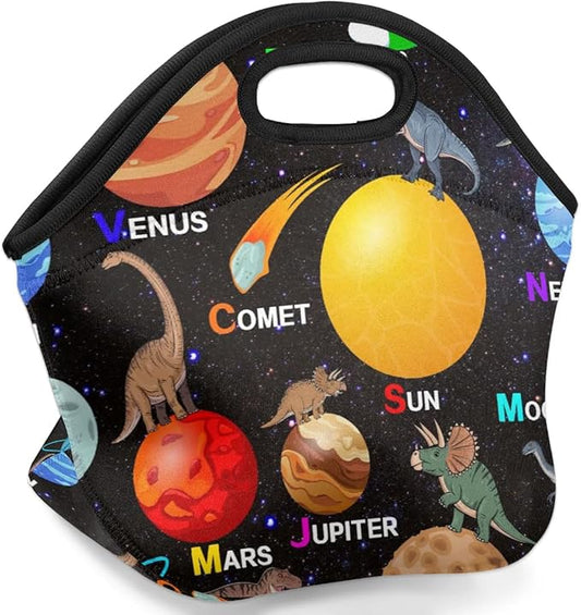 Kids Lunch Box for Boys Girls Dinosaur Planet Insulated Neoprene Children Lunch Bags Sturdy Soft Bag & Reusable Cooler Lunch Thermal Meal Tote Kit for School