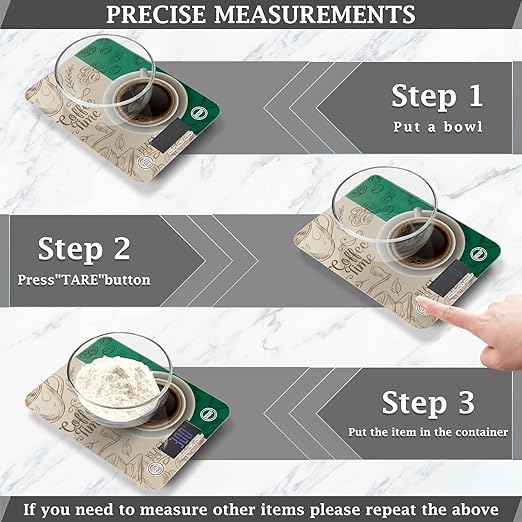Food Scale Kitchen Digital Scale Food Ounces and Grams Dieting Baking Cooking Waterproof Glass Panels LCD Display,4 Units Scale Tare Function Coffee Time Wheat and Green