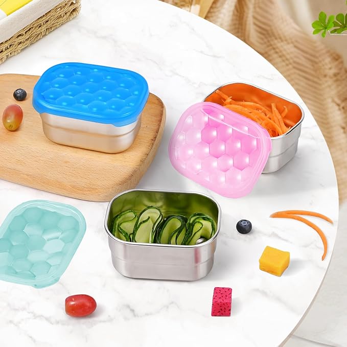 Kids Snack Pro - Stainless Steel Snack Containers for Kids | Easy Open Leak Proof Small Food Containers with Silicone Lids - Perfect Metal Toddler Lunch Box for Daycare and School (8oz*3)