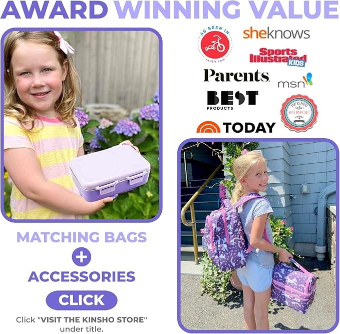 Stainless Steel Lunch Box for Baby Toddlers Girls, Mini Bento, 3 Eco Metal Portion Sections Leakproof Lid, Pre-School Daycare Lunches, Toddler Kids Spill-Proof Snack Container, 18 oz/550 mL Purple