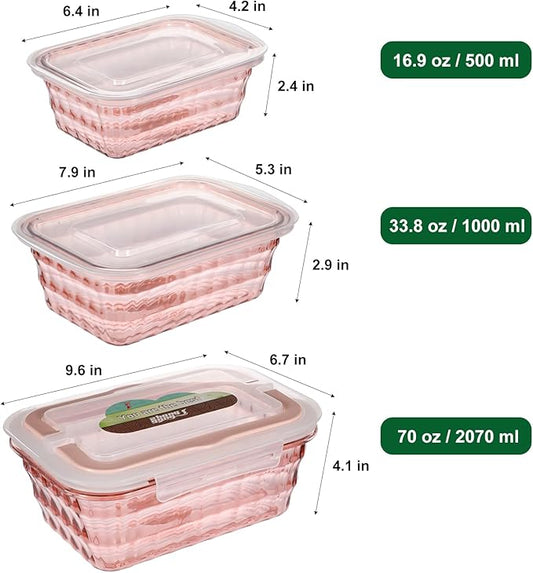 Taiuloo Set of 3 Food Storage Container, BPA Free Salad Bowls with Lids, Salad Lunch Container To Go with Handle, Plastic Meal Prep Storage Containers for Snacks, Fruits, Pink