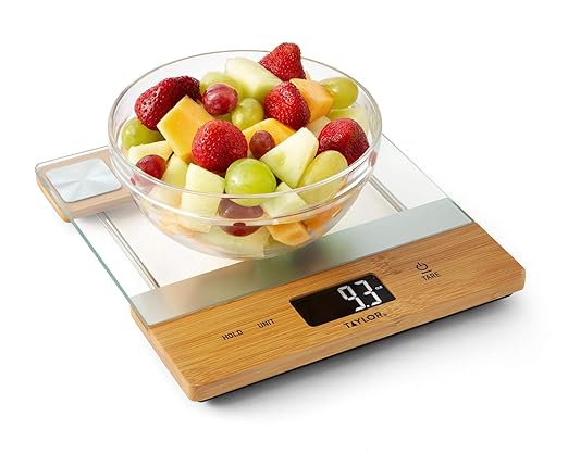 Taylor Digital Glass/Bamboo Household Kitchen Scale, 11 Pound Capacity, Natural
