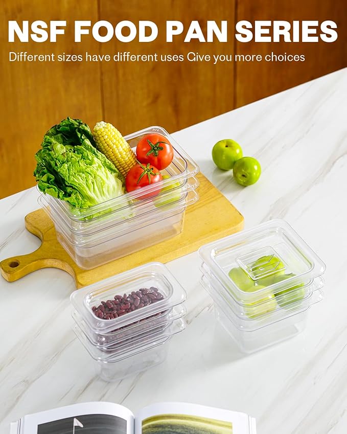 1/6 Size 6 Inch Clear NSF Polycarbonate Food Pan-15 PCS[Food Grade][Hot&Cold Resistant] Commercial Pans with Lids, Restaurant Storage Containers Hotel Pan(BPA-FREE)