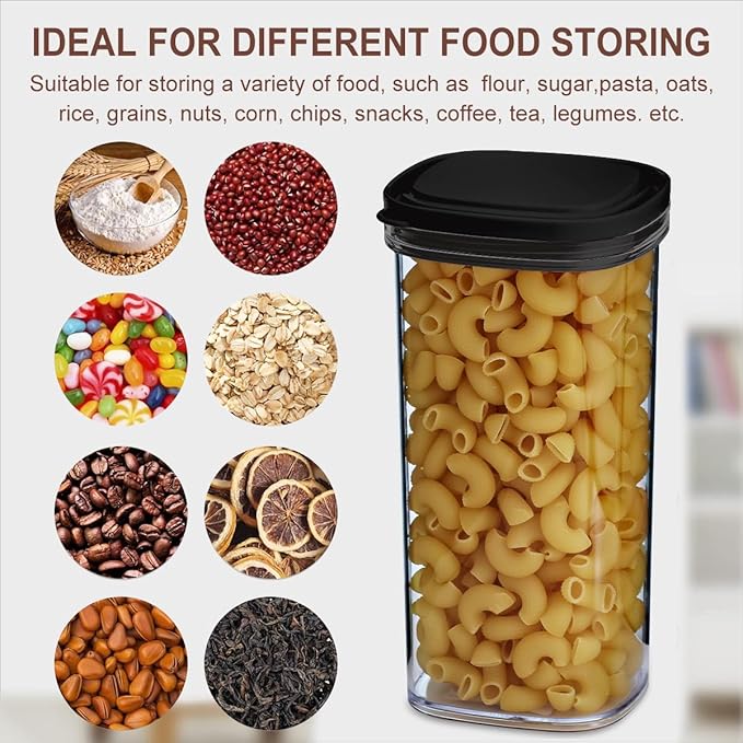 12-Piece Airtight Food Storage Containers Set – 6x 230ML, 5x 390ML & 1x 880ML BPA-FREE Plastic Kitchen Canisters with Lids for Dry Food, Snacks, Spices, Pantry Organization (Black)