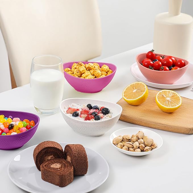 10 oz Small Bowls, Wheat Straw Bowl Set of 4, Unbreakable and Reusable Mini Bowls for Kitchen, Camping, Microwave Safe Bowl for Appetizer, Yogurt and Ice cream (Flower Series)