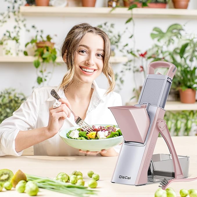 Mandoline Slicer for Kitchen，Bigger Entrance Vegetable Potato Slicer Chopper，Strips Julienne Dicer Adjustable Thickness for Kitench Fast Meal Prep-Pink