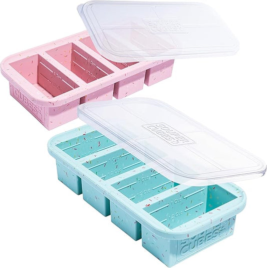 Souper Cubes 1 Cup Silicone Freezer Tray with Lids, Perfect for Storing Broth, Leftovers, Rice, Sauce and More, Silicone Soup Freezer Molds for Meal Prepping - Sprinkles - 2-Pack