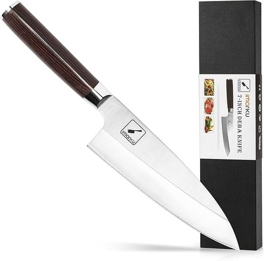 imarku 7-inch Deba Knife,Ultra Sharp Sushi Knife,Ultimate Japanese Kitchen Knife with Stainless Steel Single Bevel,Fish Fillet Knifes for Fish Cutting with Ergonomic Handle, Birthday Gifts for Mom/Dad
