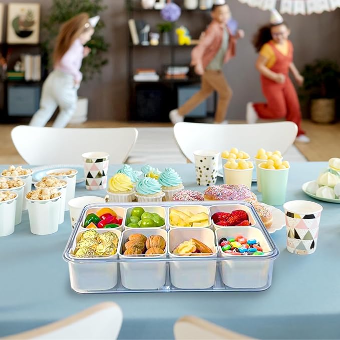 2-Pack Snackle Box Container, Dishwasher Safe Snackle Box with Lid for Candy, Fruit, Cookie, Snack, Divided Serving Tray with Lid and Handle for Entertaining, Party,