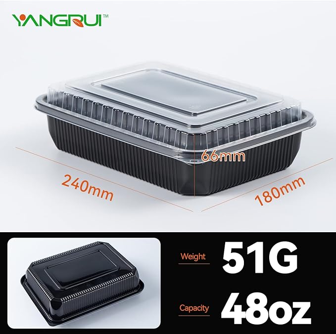 YANGRUI To Go Containers, 40 Pack (40 Trays + 40 Lids) 48oz 1 Compartment BPA Free Reusable Take Out Box Shrink Wrap Machine Washable Meal Prep Container