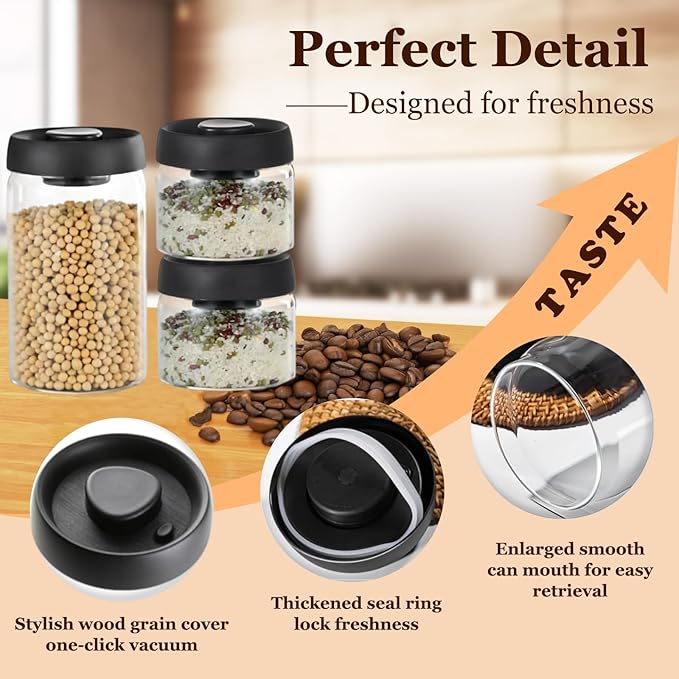 Vacuum Coffee Canister,Airtight Glass Jars Set for Kitchen Pantry,Coffee Bean Storage Container,Perfect for Ground Coffee,Loose Tea,Sugar(13floz×2+40floz×1)
