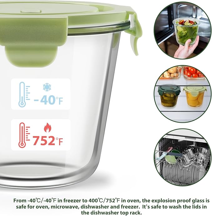 8 PCS Glass Meal Prep Containers with Lids, Airtight 3 Cup Glass Storage Containers Set, Heat-Resistant BPA-Free Containers for Soup Leftover, Microwave, Dishwasher, and Freezer Safe (4 Packs)