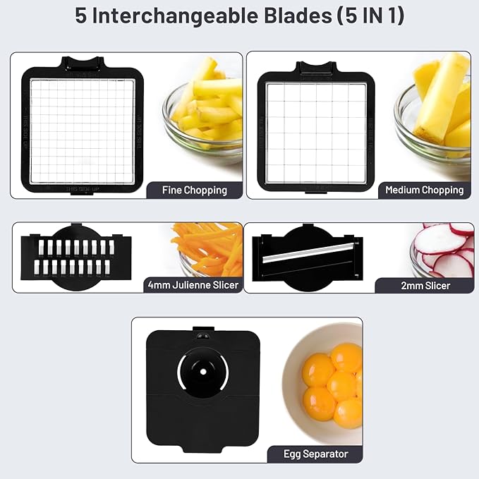 Vegetable Chopper - Veggie and Food Chopper Combo - Onion Chopper with Container - Mandoline Slicer for Kitchen, White/Black, HF5-01