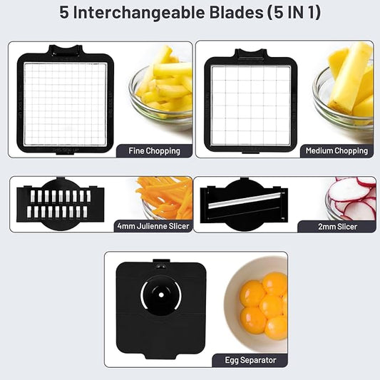Vegetable Chopper - Veggie and Food Chopper Combo - Onion Chopper with Container - Mandoline Slicer for Kitchen, White/Black, HF5-01