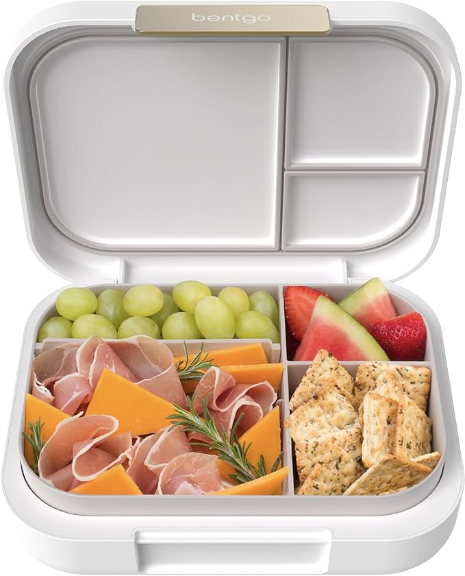 Bentgo Modern - Leak-Resistant Bento Lunch Box For Adults, Teens, & Larger Appetites; Reusable BPA-Free Meal Prep Container with 3 or 4 Compartments, Dishwasher/Microwave Safe; 44oz (White)