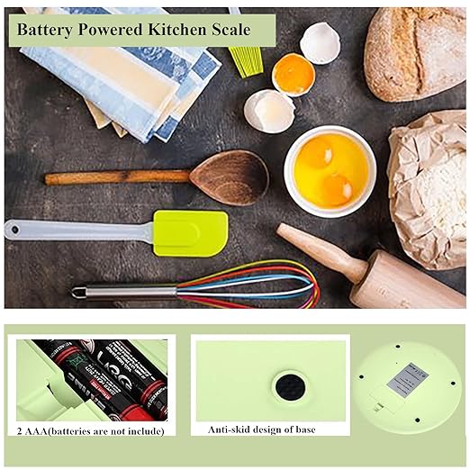 Cute Kitchen Scale, Digital Food Scale with LCD Display, 11 ib (5kg) Capacity, 0.03 oz (1g) Precise Weight Measuring for Baking Cooking (Green)