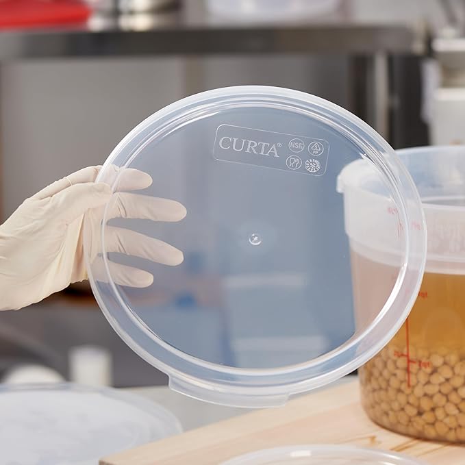 CURTA 8 Quart Translucent Round Food Storage Container with Lid, Pack of 4 – NSF Listed, BPA-Free, Commercial-Grade Polypropylene, Freezer & Dishwasher Safe, Non-Stick, Easy-Read Graduations