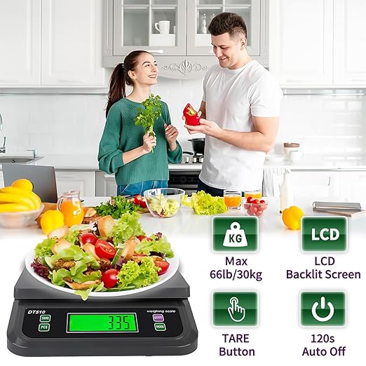 66LB 30kg Large Digital Kitchen Scale, with Tare and Prep Counting Scales Commercial Food Baking Bakery Scales LCD Display with Adapter, 6 Unit (Grey, 30kg)