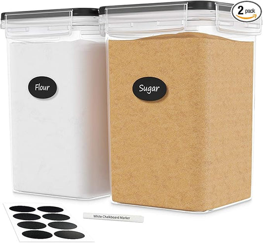 DWËLLZA KITCHEN Extra Large Flour and Sugar Containers - 2 PC Airtight Food Storage Containers for Pantry Organization and Storage 175 oz - Kitchen Organization Bulk Food Canisters with Marker/Labels
