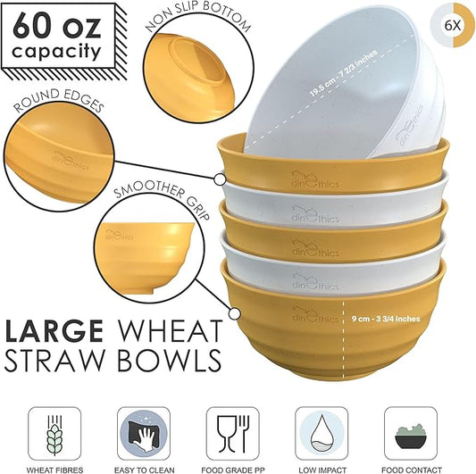 6 Wheat Straw Bowls 60 OZ - Microwave Safe Bowls - Big Bowls For Kitchen - Extra Large Cereal Bowls - Large Soup Bowls Set Of 6 - Replace Large Plastic Bowl - Deep Bowls For Soup Salad Rice
