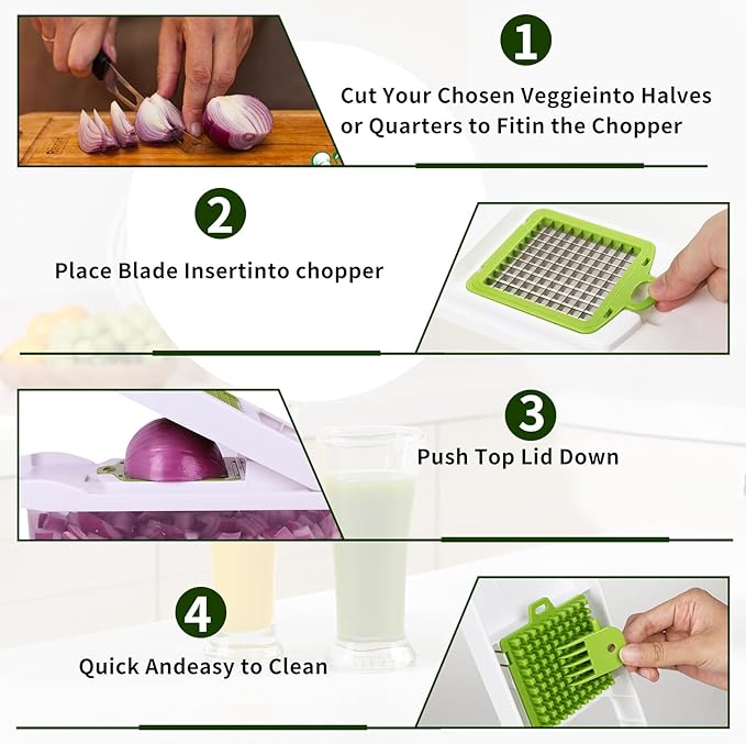 16 in 1 Vegetable Cutter and Mandolin Slicer - versatile food cutter, stainless steel blade, large container and - manual onion, garlic and salad cutter for kitchen use