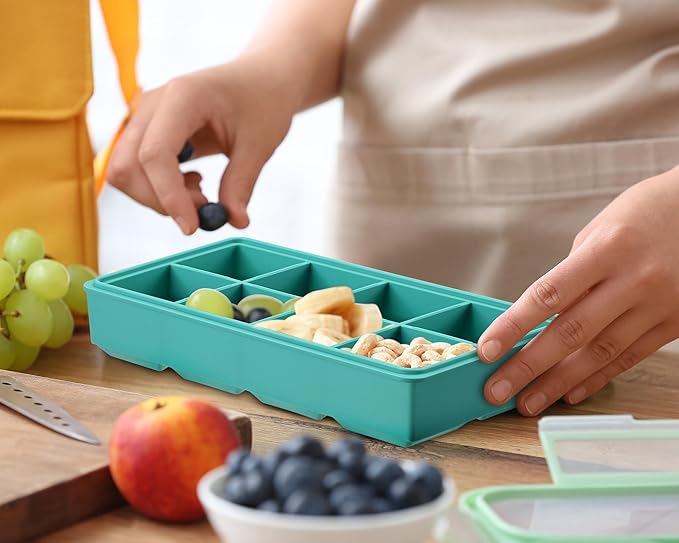 4 Pack Silicone Freezer Molds Gift Set Silicone Freezer Tray with Lid Large Ice Cube Tray Food Container for Meal Prepping,Storing Lasagna,Leftovers,Sauces,Portioned Meals