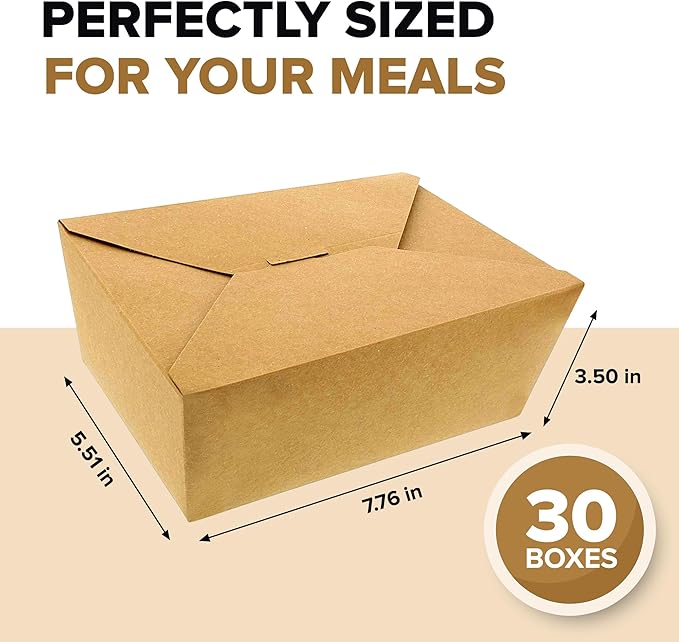 112oz Disposable Kraft Take-Out Containers - Microwaveable, Leak-Proof, Oil-Resistant, Eco-Friendly Food Boxes for Restaurants, Catering, & Meal Prep (30 Pack)