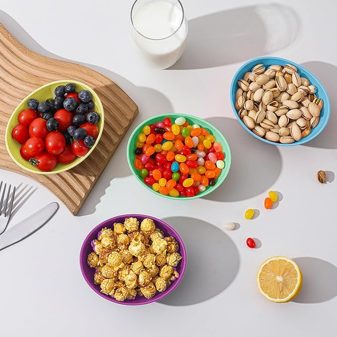 10 oz Small Bowl, Wheat Straw Bowls Set of 4, Unbreakable Mini Ice Cream Bowl, Plastic Bowls Reusable for Snack, Dessert and Appetizer (Memphis Series)