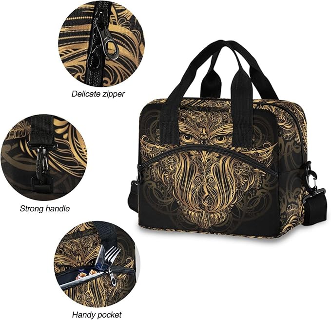 Mascot Owl Insulated Lunch Bag Reusable Lunch Tote Bag Cooler Bag for Women Men Adult Lunch Box with Adjustable Shoulder Strap Leakproof Lunch Bag for Work Picnic Camping