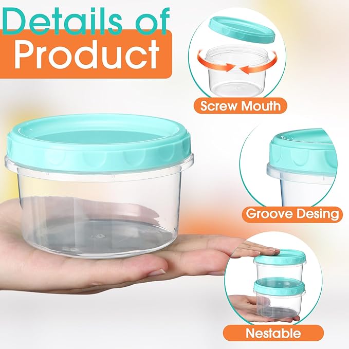 Sieral 36 Pack 8 oz/ 250 ml Freezer Containers with Lids Plastic Twist Top Deli Jars Reusable Freezer Storage Containers for Food Round Wide Mouth Lunch Snacks (Turquoise)