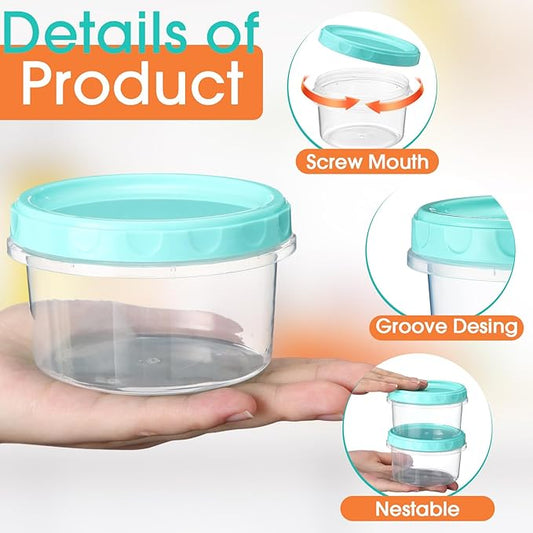 Sieral 36 Pack 8 oz/ 250 ml Freezer Containers with Lids Plastic Twist Top Deli Jars Reusable Freezer Storage Containers for Food Round Wide Mouth Lunch Snacks (Turquoise)