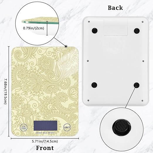 Food Scale Kitchen Scale for Baking Cooking Digital Food Weighing Measuring Scale Small Waterproof Electric Food Scale Gold Paisley Damask