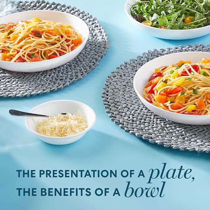 Corelle Vitrelle 4-PC Large 30-Oz Glass Meal Bowls Set, Service for 4, Compact Stack Bowls Set For Salad and Pasta, Microwave & Dishwasher Safe, White