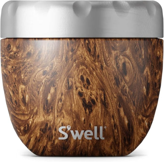 S'well Eats Stainless Steel Food Bowls, 21.5oz, Teakwood, Triple-Layered Vacuum-Insulated Containers Keeps Food Cold for 11 Hours and Hot for 7 hours, Condensation Free, BPA Free
