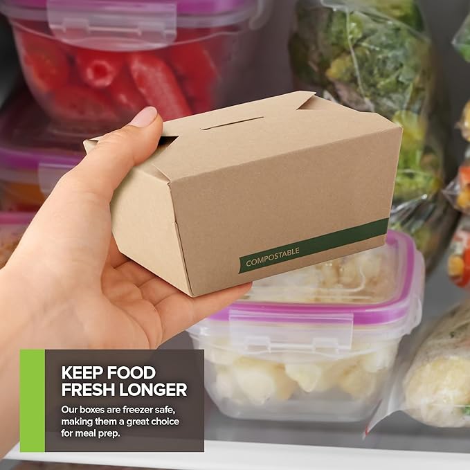 (Set of 50) 30oz Compostable Food Take Out Containers Disposable, Small Microwaveable Paper To Go Boxes, Grease Resistant Natural Kraft Cardboard Lunch Box, Takeout, Biodegradable, Eco-Friendly