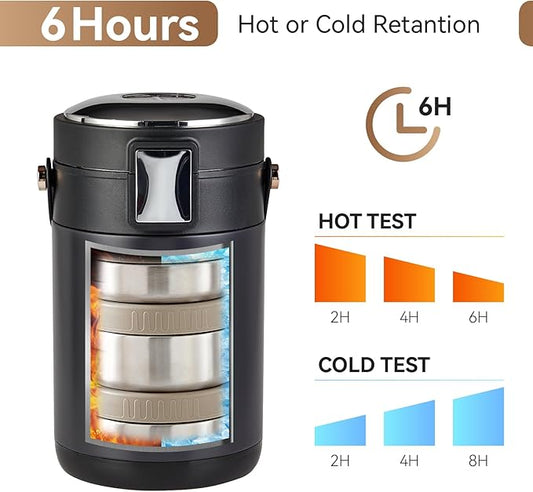 78 oz Thermos for Hot Food,3-Layer Sealed Stackable Food Thermos,with Lunch Bag Soup Thermos,It Is Suitable for Daily Office Meals,and Outdoor Meals (Black)