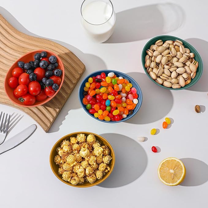 Wheat Straw Small Bowls Set of 4 - Unbreakable Snack Bowl, Dessert Bowl, 10 OZ Plastic Bowls Reusable, Microwave and Dishwasher Safe for Kitchen (Multicolor)