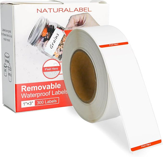 NATURALABEL 300 PCS Blank Removable Freezer Labels with Dispenser - 1" x 3" Food Labels for Meal Prep Containers & Pantry Organizers, Easy Peel-Off Design, No Residue